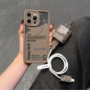 Letter Pattern Phone Case Set, Includes Charger Cover & Cable Protector, Anti-Drop Durable Tpu Shell for iPhone Models, Perfect Gift, Accessories