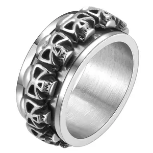 Men's Gothic Biker Skull Spinner Fidget Ring Stainless Steel Cocktail Band #7-12