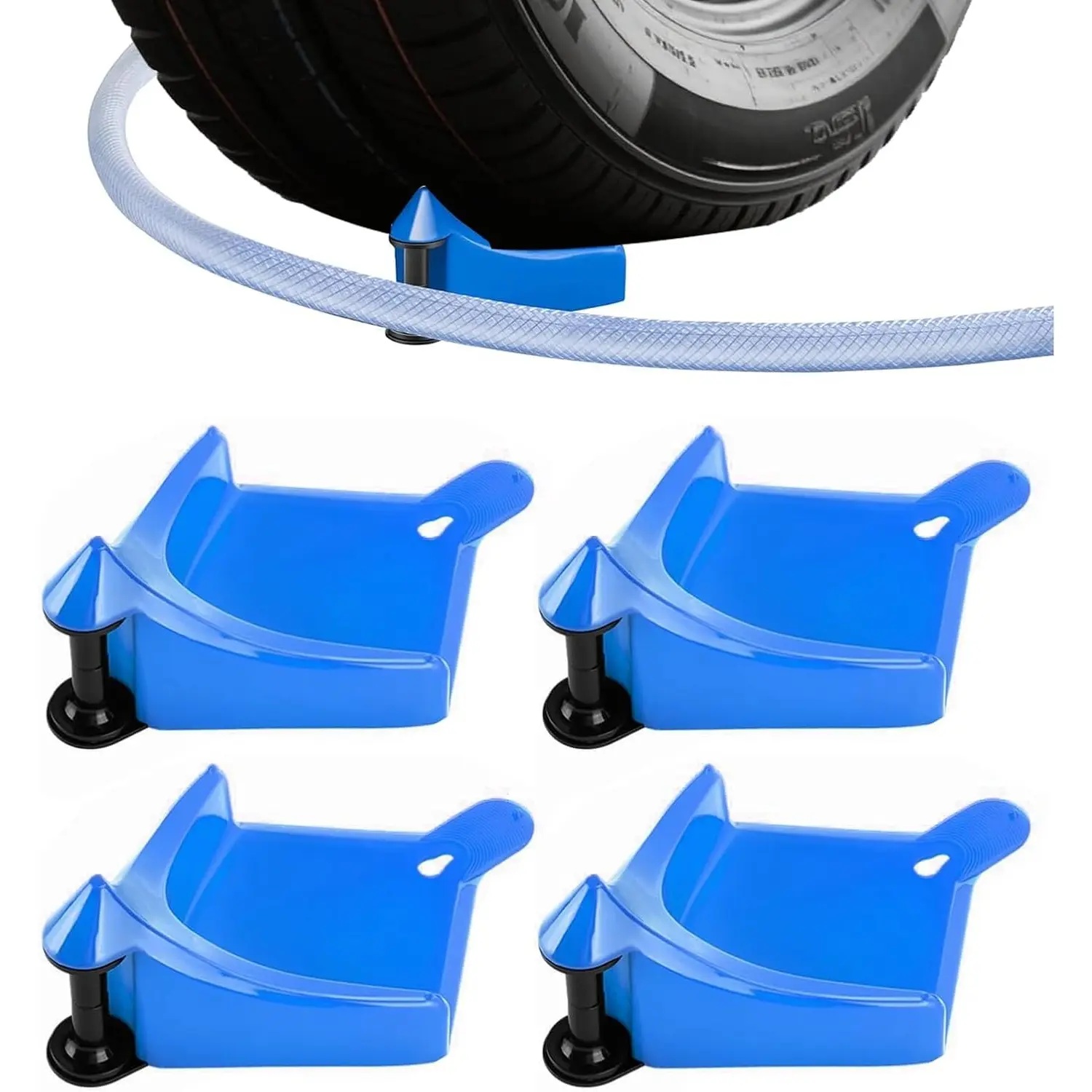 4Pcs Plastic Hose Guides - Car/Truck/Motorcycle Tire Protection Tool, Hose Roller Prevents Snag & Sticking Under Tires (Blue) - Home Improvement Building Supplies, Motorcycles, Car Wash