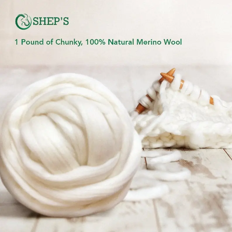 Natural White Merino Wool Roving: 1lb Chunky Fiber for Spinning & Felting