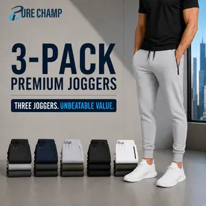 PURE CHAMP Mens Sweatpants 3 Pack Fleece Active Athletic Workout Jogger Sweatpants for Men with Zipper Pocket Size S-3XL