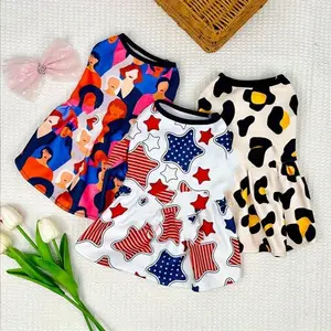 Summer Princess Dog Dress for Small Medium Dogs, Cute Printed Bow Lace Pet Skirt, Fashion Puppy Clothes Costume for Poodles and Chihuahuas