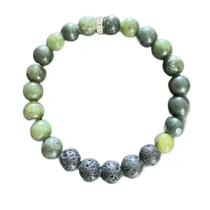 Green Jade Gemstone Bracelet with Lava for Essential Oils - Aromatherapy Bracelet