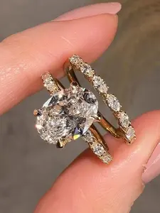 2pcs Fashion Open Ring Set, Unisex Crown Wedding Style, Luxurious Engagement Rings, Perfect for Weddings and Proposals