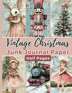 Vintage Christmas Junk Journal Paper: Pastel Colored Half Page Illustrations - for Scrapbook, Glue Book, Collage, Decoupage, Stationery,
