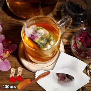 400PCS Tea Filter Bags, Disposable Tea Filter Bags for Loose Leaf Tea from Safe Natural Materials, Bring Tea Spoon,Empty Tea Bags Suitable for Loose-Leaf Tea, Spices, Herbs (3.54 x 2.75 inch)