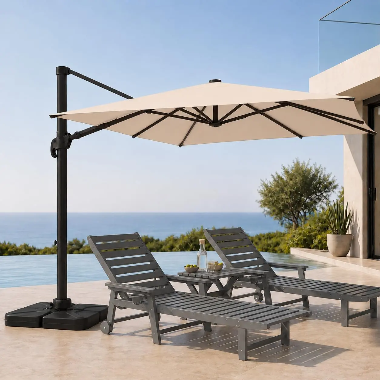 Patio Kingdom 10’x10’ 8-Rib Cantilever Patio Umbrella - Large Square Outdoor Offset Umbrella with Aluminium Pole, 360-degree Rotation, Sun Protection, Adjustable for Garden, Assembly Required (No Base Included)
