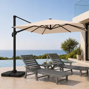 Tobeos Cantilever Patio Umbrella, Large Square Outdoor Offset Umbrella with Aluminum Pole, 360-degree Rotation for Garden, Deck, Pool (Base not Included)