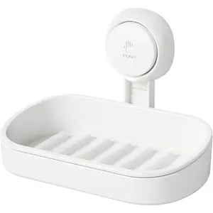 Soap Dish Holder for Shower Suction Cup Wall Mounted Self Draining NO-Drilling Removable Bar Soap Sponge Holder for Bathroom Bathtub Kitchen Sink Waterproof Strong Vacuum Suction Adhesion