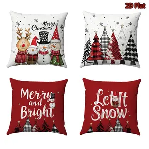 Merry Christmas Trees Snowflake Throw Pillow Covers, 18 x 18 Inch Joy Xmas Balls Winter Holiday Cushion Case Decoration for Sofa Couch Set of 4(Without insert)