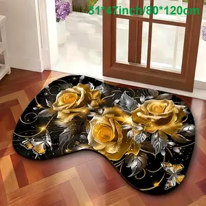 Luxurious Rose Style Faux Wool Rug, Non-Slip Design, Ideal for Hallway/bathroom/living Room, All-Season Durability