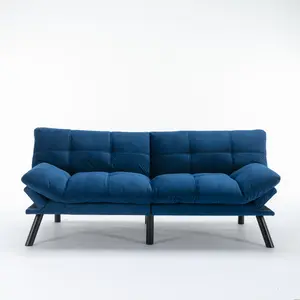 Apartment-Ready Convertible Futon Sofa Bed, 2-Seater Velvet Couch for Small Spaces