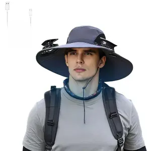 Outdoor Solar Fan Hat with Dual Power Supply Wide Brim Sun Hat with Built-In Solar Fan Fishing Hiking Gardening Hat