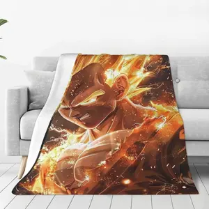Goku Powerful Anime Character Blanket High Quality Printed Flannel Throw Soft Cozy Lightweight Blanket for Bedroom Living Room Sofa Travel and Fan Gift
