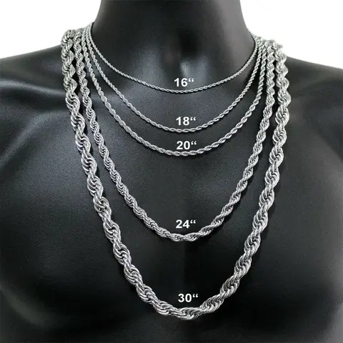3/5/7mm Stainless Steel Silver Color Twisted Rope Chain Necklace Choker 16-30" For Men Women Daily Jewelry Birthday Valentine's Gift necklace