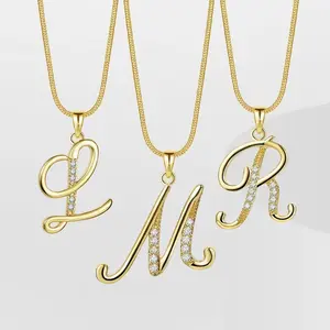 Golden Alphabet Necklace with Snake Bone Pendant, Letter Charm Lock Bone Chain Necklace in Gold, Snake Bone Necklace with Alphabet Pendant