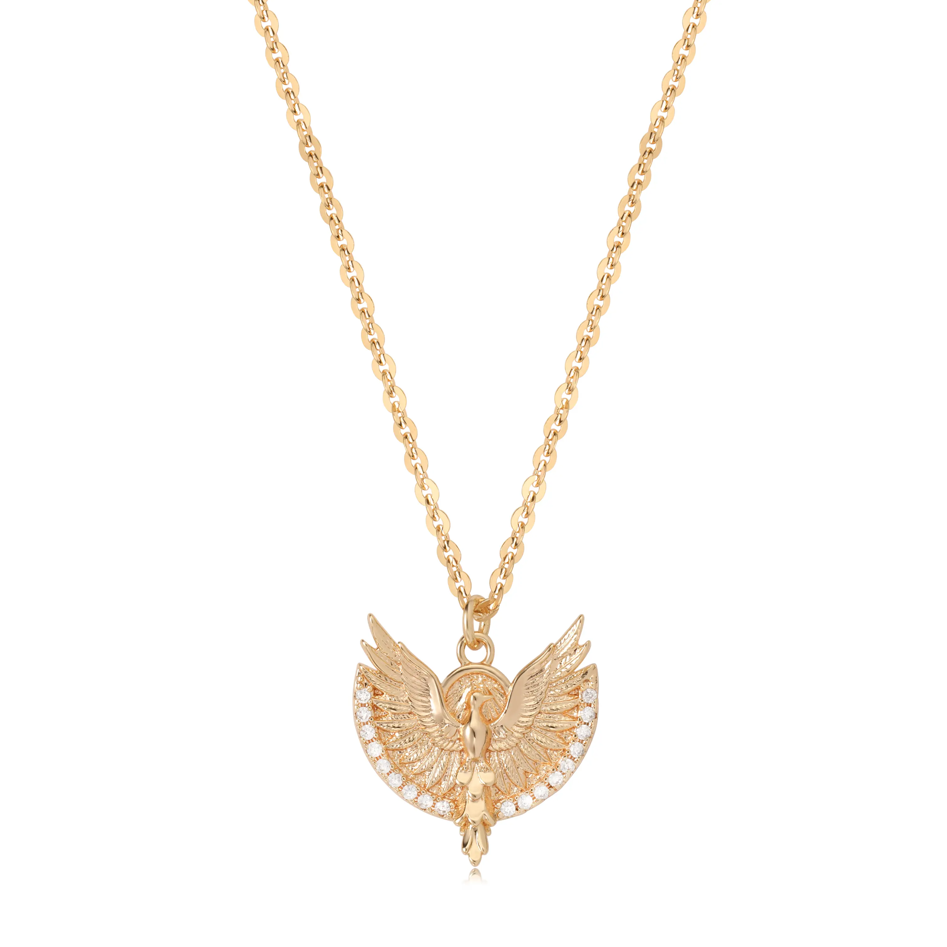Fettero Dainty Gold-Plated Eagle Chain Necklace with Gold-Tone Vintage Cubic Zirconia Pendant - Female Cubic Zirconia Necklace, Elegant Gift for Graduation, Wedding, Cubic Zirconia Necklaces