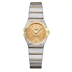 Omega Constellation 24mm Quartz Two-Tone 18K Gold & Steel Champagne Dial Aftermarket Diamond Bezel 123.20.24.60.08.001 WHT018597