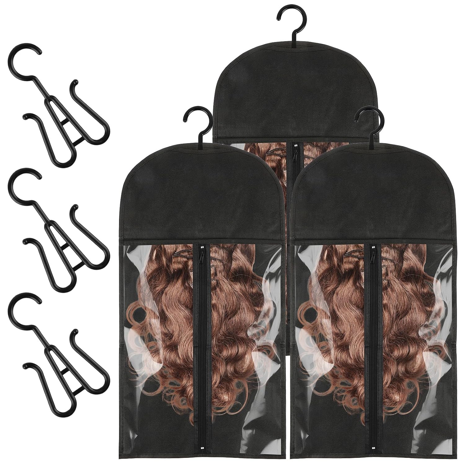 3PCS Extra Long Wig Storage Bags (31.5 Inch) with Hangers & Tags, Dust-Proof Organizer for Multiple Wigs, Hair Extensions and Accessories, Ideal for Home, Travel & Closet Storage