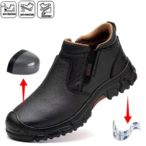 Men's Minimalist Slip-On Fabric Walking Boots - Waterproof, Composite/Steel Toe, Mesh, Breathable, Puncture-Proof Abrasive Resistant Work & Safety Footwear, Artificial Leather, Antimicrobial All Seasons Shoes