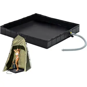 Portable Foldable Shower Pan with Detachable Drain Pipe, Shower Base & Basin Floor Ideal for RV, Outdoor and Indoor Shower Stall Enclosures