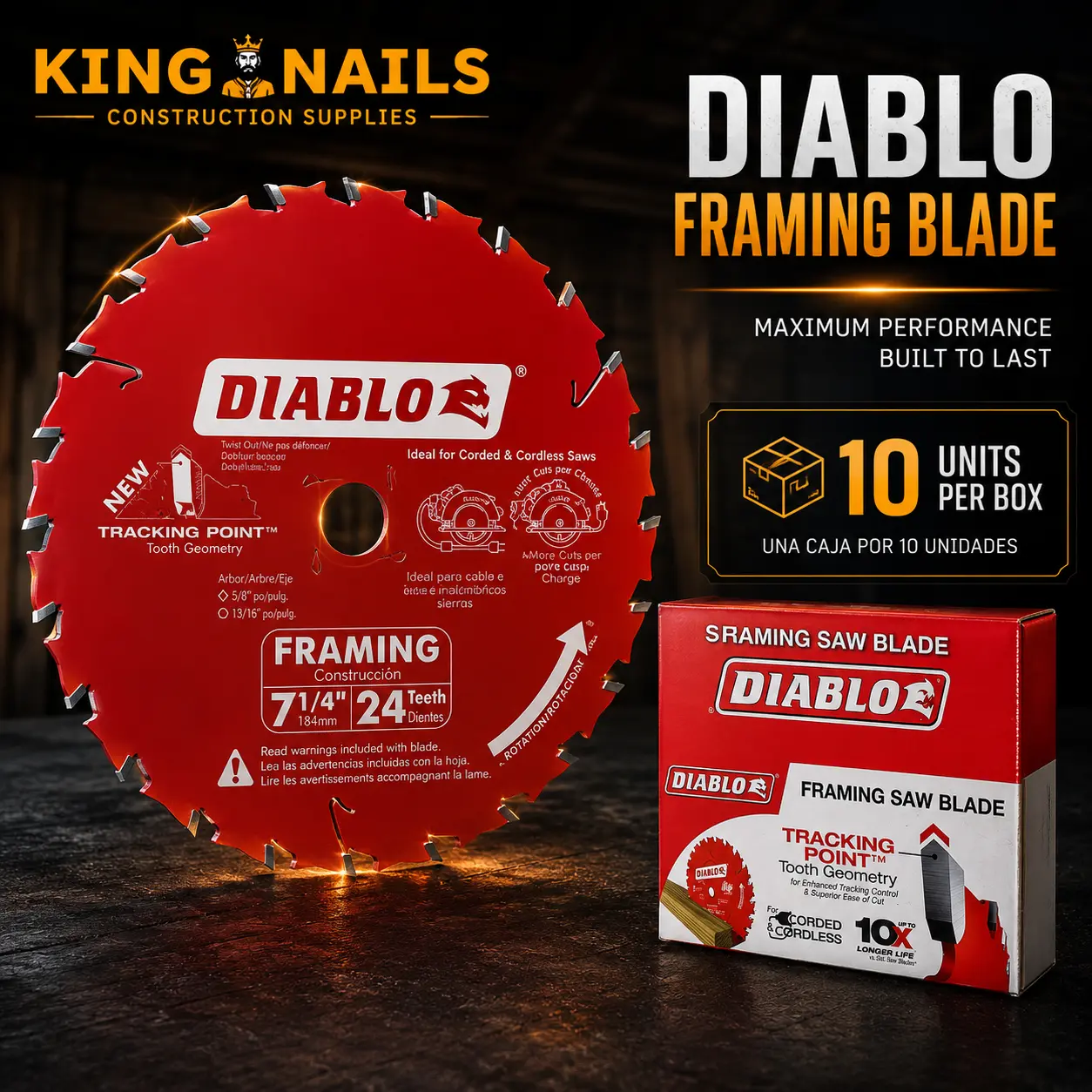 Disco de sierra circular 7 1/4" 24 dientes para madera – pack mayorista 1 caja (10unidades)