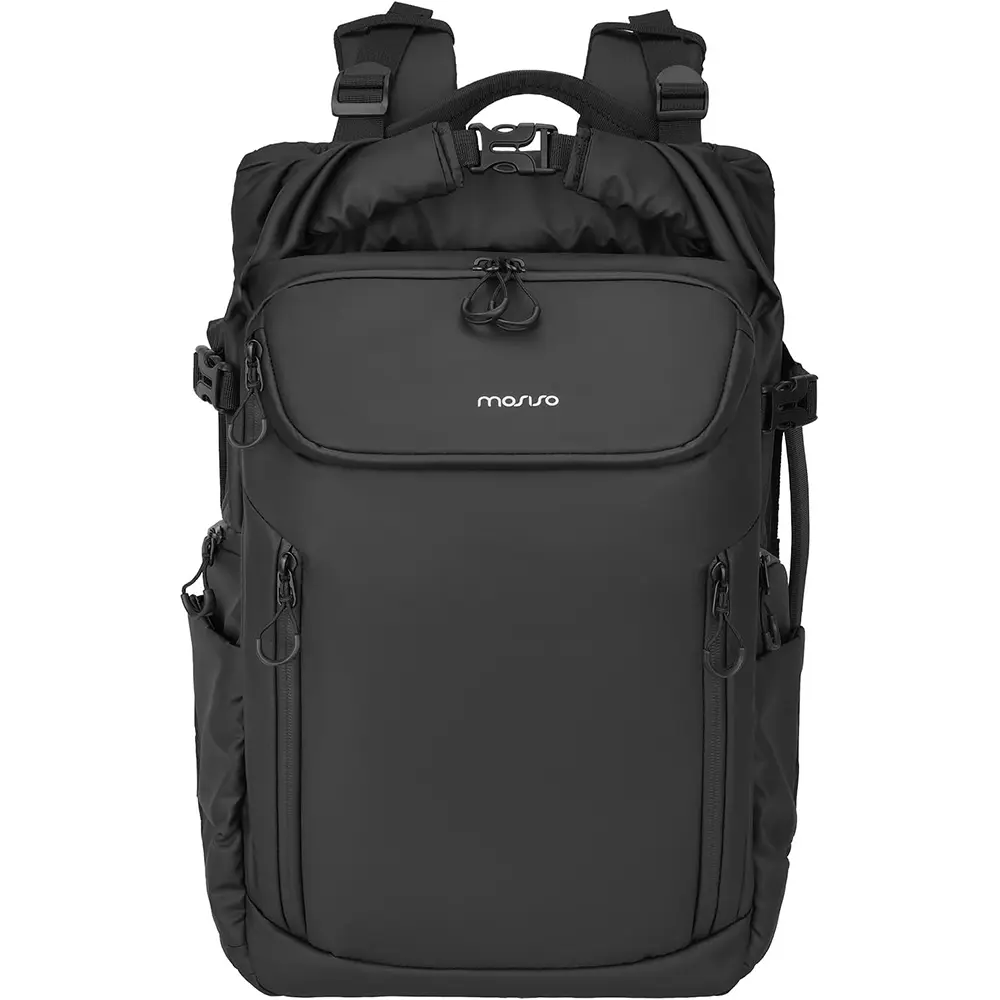MOSISO Waterproof Camera Backpack, DSLR/SLR/Mirrorless Large Camera Bag Photography Backpack with Expandable Roll Top Compartment&16 inch Laptop Compartment&Tripod Holder for Canon/Nikon/Sony, Black, Tech Accessories, Backpacks