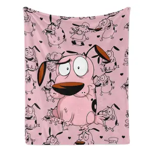 Cowardly Dog - Courage Pink Cartoon Blanket Soft Funny Throw Blanket Cozy Lightweight Plush Portable Cover Blanket For Sofa,Warm Gift For Birthday,Christmas,Multiple Blanket