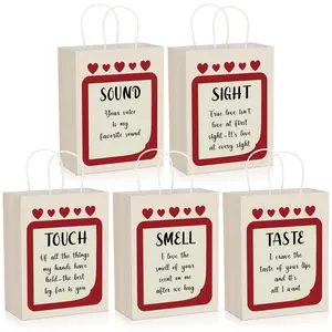 Valentines 5 senses Gift Bags for Her Sight Smell Touch Taste Sound Goodie Bags with Handles Tissue Paper,Birthday Party Gift Idea,Present Wrappings for Girlfriend Couple,Galentine's Day Mother's Day Birthday Wedding Party Gift,Valentine Gift Exchange