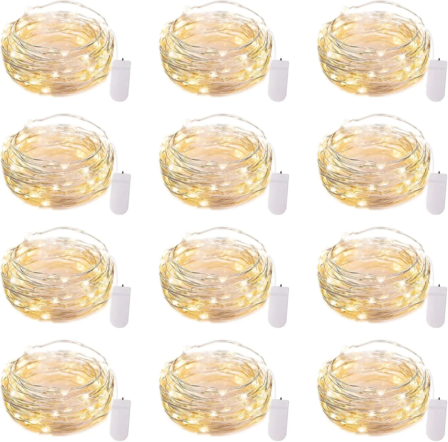 12-Pack 7ft Battery-Operated LED Fairy Lights, Warm White Lights for Christmas Festive Decorations