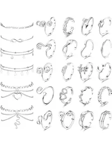 Toe Rings and Ankle Bracelets for Women Silver Rose Gold Plated Anklet Toe Rings Cute Layered Anklets Open Tail Rings Adjustable Beach Foot Jewelry for Summer