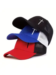 Unisex Adjustable Cross Embroidered Baseball Cap for Spring & Fall, Outdoor Sun Protection Hat for Travel & Leisure, Cross Embroidery, Adjustable Snapback Cap