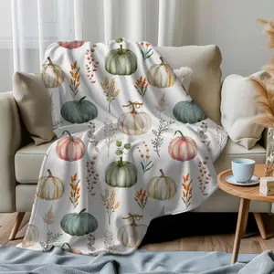Velveteen Blanket, Fall Pumpkins Blanket, Cozy Autumn Home Decor, Thanksgiving Flannel Throw, Fall Bedding, Harvest Season Couch Blanket, Christmas Blanket, Christmas Gift, Thanksgiving Blanket, Gift For Men & Women, Gift For Kids