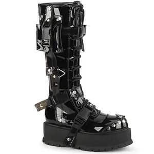 Demonia Slacker-260 Black Patent Knee-high Boots