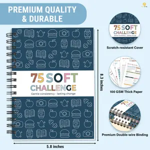 75 Soft Challenge Journal - A5 Spiral 75-Day Habit Tracker Planner, 108-Page Full-Color Daily Logs, Weekly Reviews, Meal Water Workout Reading Tracker
