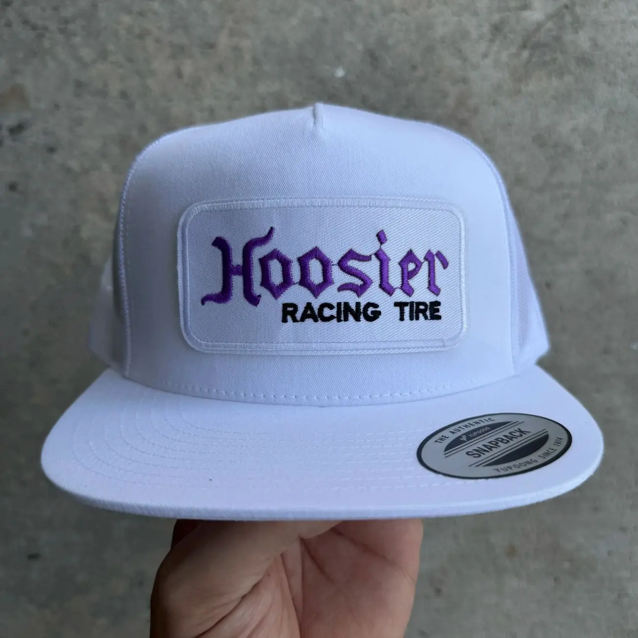 Hoosier Tire Trucker Cap, Classic Snapback Hat with Breathable Mesh Back, Retro Racing & Automotive Style Hat
