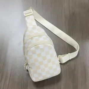 GAINSNS Checkerboard Plaid Checkered Sling Bag for Women Fashion Small Travel Chest Pack Crossbody Bag Lightweight Fanny Packs with Adjustable Shoulder Strap for Women Men Workout Travelling Hiking Running