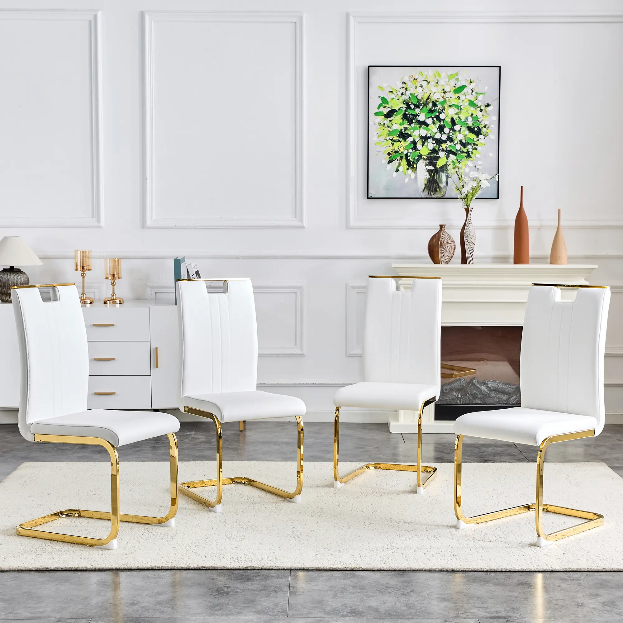 Set of 4 White PU Bow Chairs, Modern Dining Chairs with Ergonomic Back, Cute Kitchen & Living Room Seating