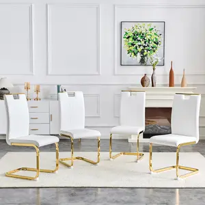 Set of 4 White PU Bow Chairs, Modern Dining Chairs with Ergonomic Back, Cute Kitchen & Living Room Seating