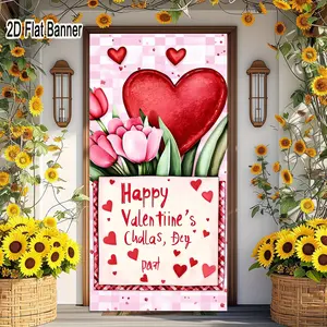 2D flat banner, 1pcHappy Valentine’s Challas, Dey part Red Heart Tulip Backdrop, Pink Checkered Valentine Party Decorations, Red Hearts Striped Box Banner for TikTok Valentine's Day Video Backgroundgalentines party decor, valentine day decor, decorat