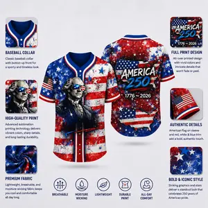 America 250th Anniversary George Washington Baseball Jersey | Patriotic 4th of July United States Button Down Shirt