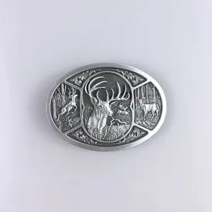 Antique Brushed Silver Western Wildlife Hunter Hunting Deer Belt Buckle Antlers