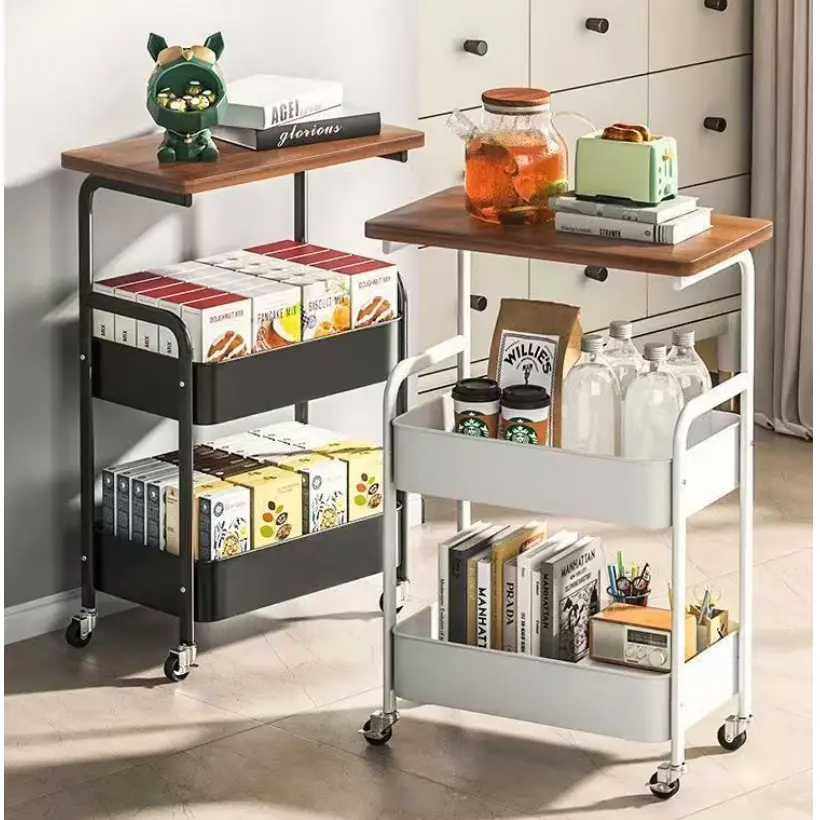 Double Layer Movable Storage Cart, Bedroom Sofa Snack Shelf, Living Room Bedside Organizer, Multi-Functional Side Table, Home Storage Solution