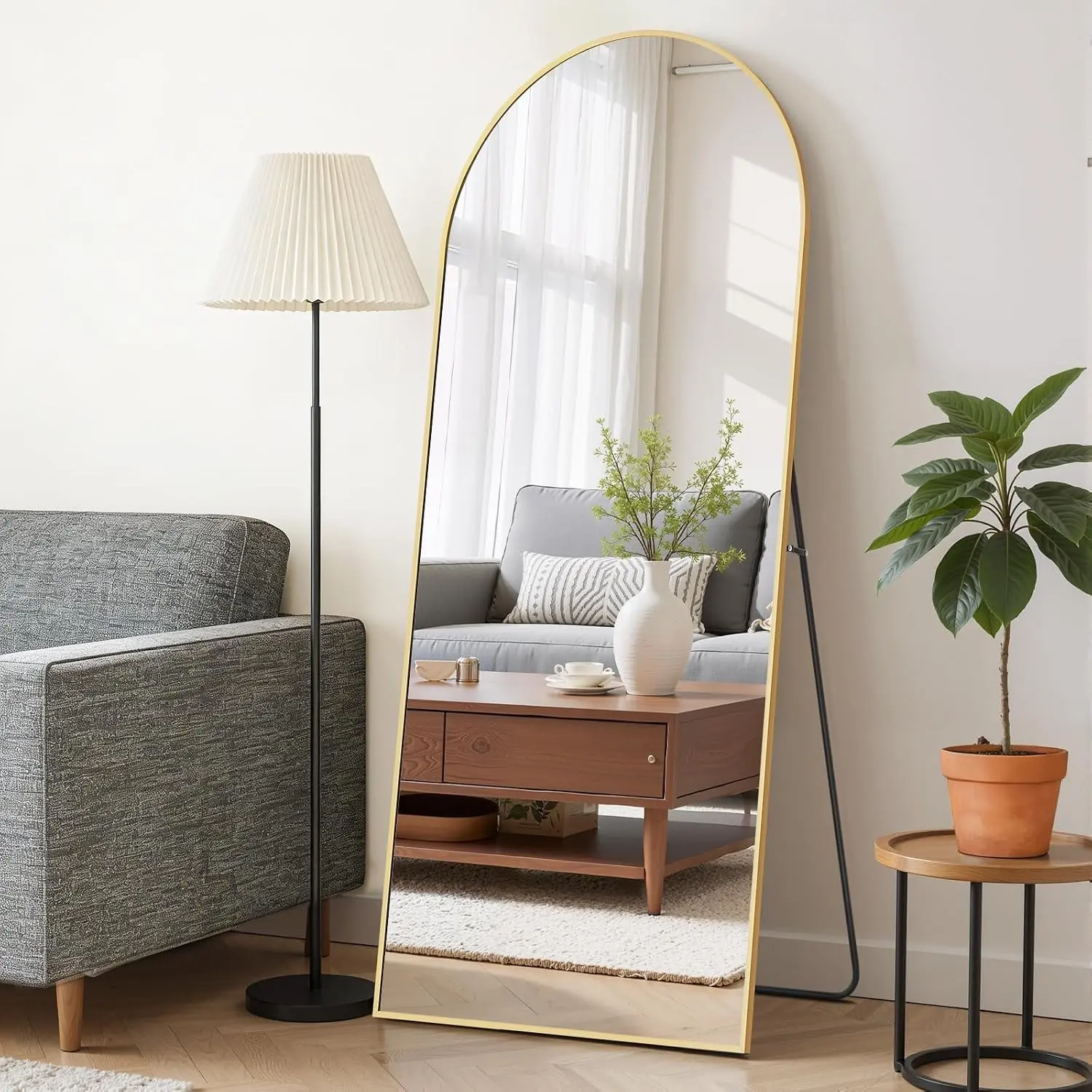 Mirror Full Length 64"x21", Arched Full Body Floor Mirrors with Stand