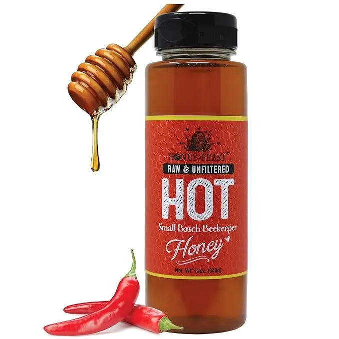HONEY FEAST Raw Hot Honey | 12 Ounces | Unfiltered and Pure | Cold packed and hand poured in Florida, USA