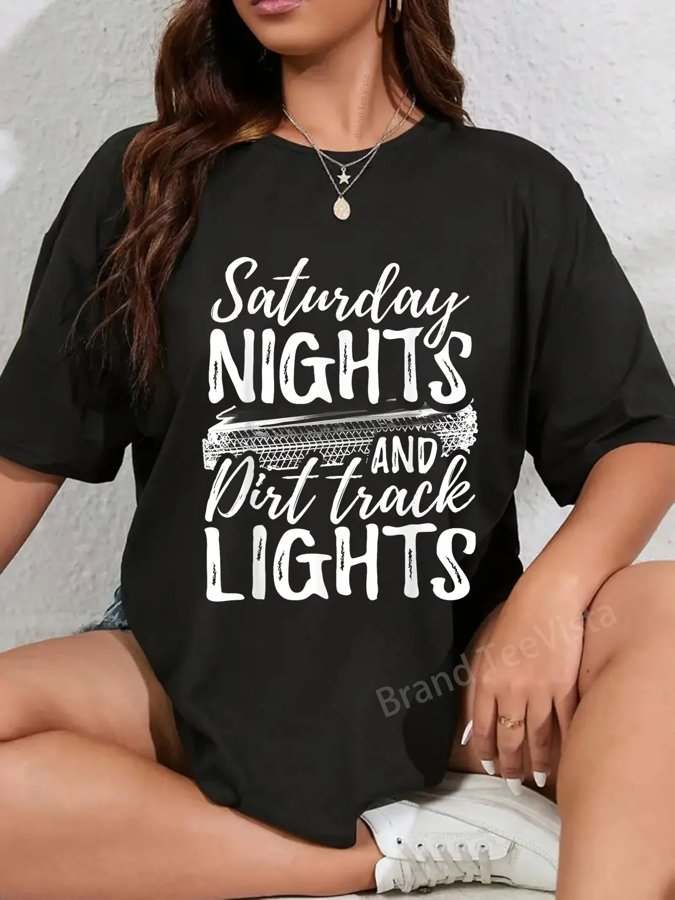 100% Cotton Saturday Nights And Dirt Track Lights Funny Racing T Shirt T-Shirt