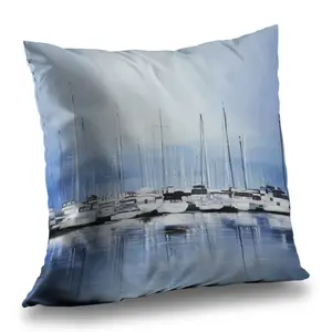 360 stand Marine Poly Twill Throw Pillow - 14x14 in, Twill Weave, Nautical Boats At the Dock Marine Scene Printed Art, Coastal Look, Bedroom Home Decor Textile