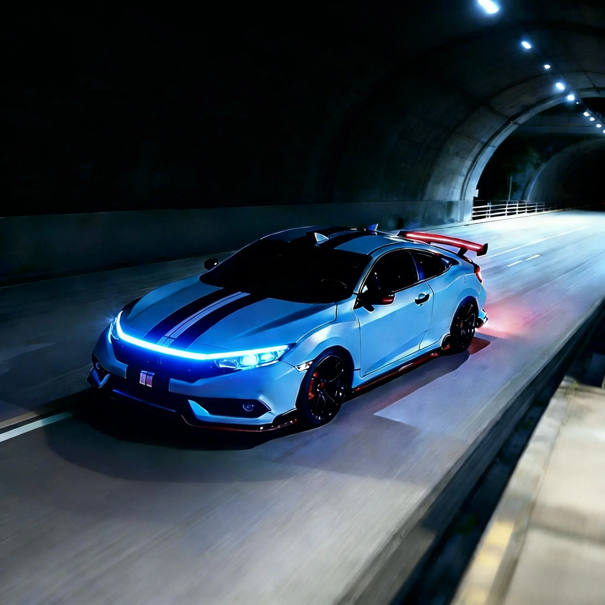 Ice-blue hood lights +Red Carbon Fiber Tail Light