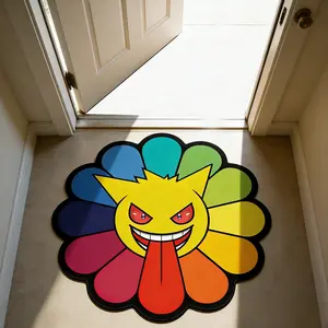 Funny Rainbow Sunflower Rug, Irregular Trendy Creative Home Decor Mat, Durable, Non-Slip, Washable, Suitable for Game Room, Bedroom, Living Room, Kitchen