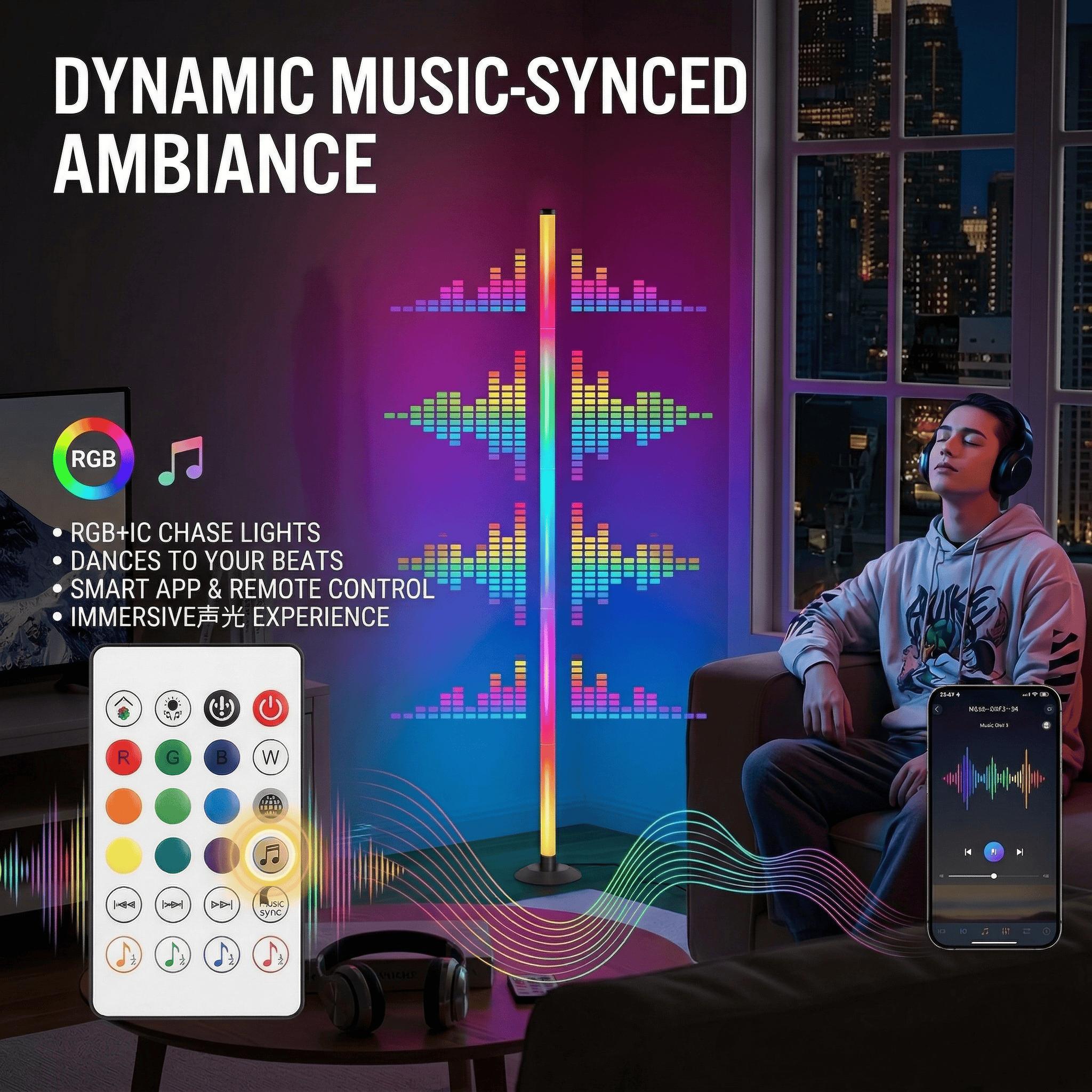 Smart LED Floor Lamp RGB Color Changing Ambient Light APP Remote Minimalist Corner Standing Lamp for Bedroom Living Room Aesthetic Mood Music Sync Lights